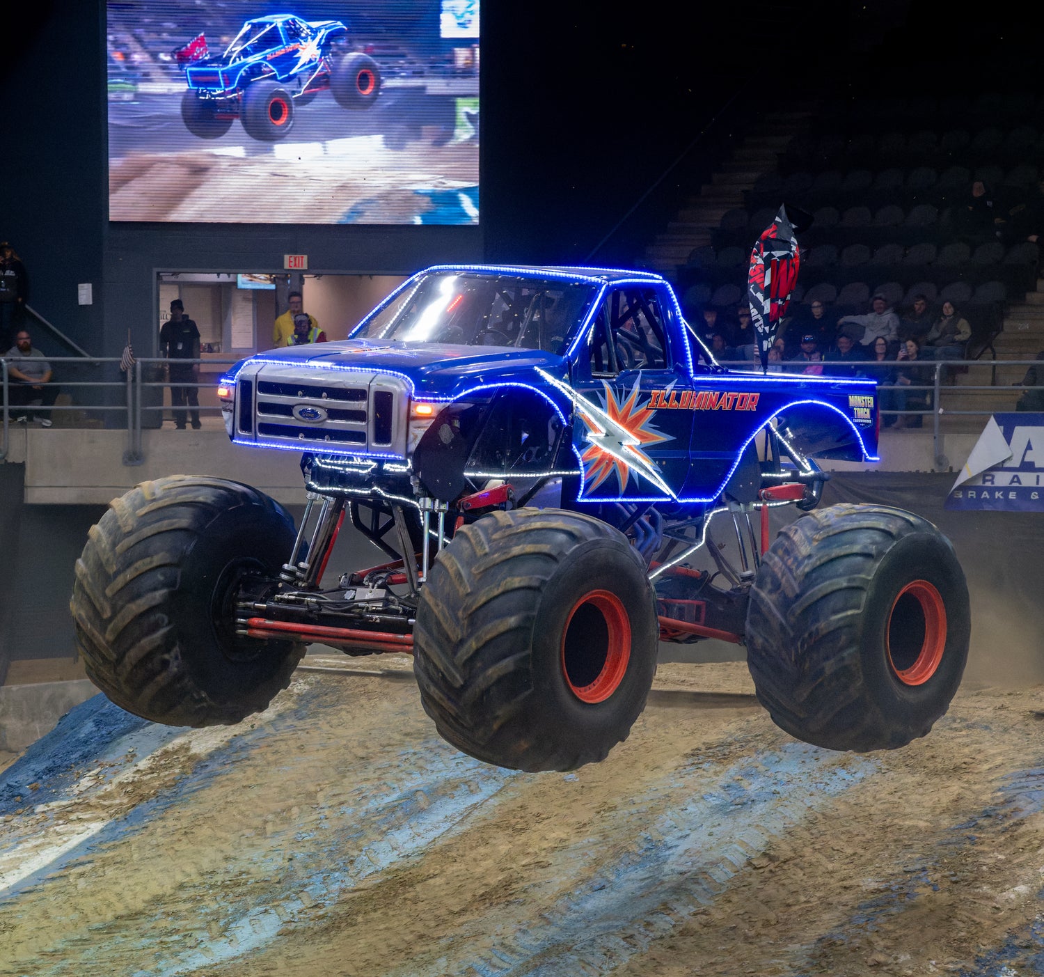 Illuminator Monster Truck is the world's first LED outlined monster truck featuring glowing and strobing blue and white lights throughout the body and chassis
